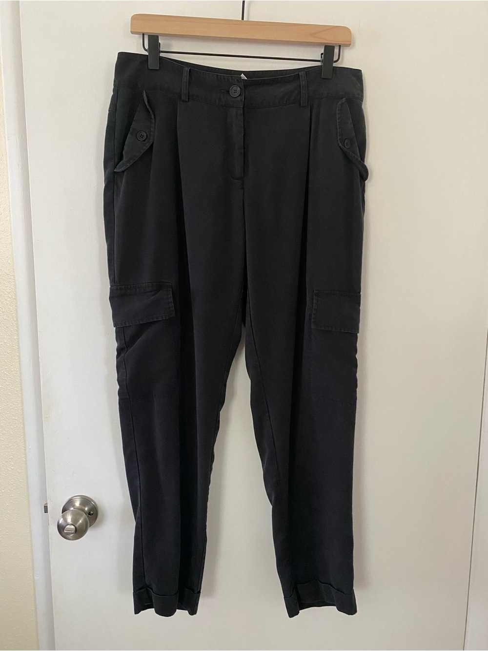 Eileen Fisher Linen Pants Black Cargo Trousers Small